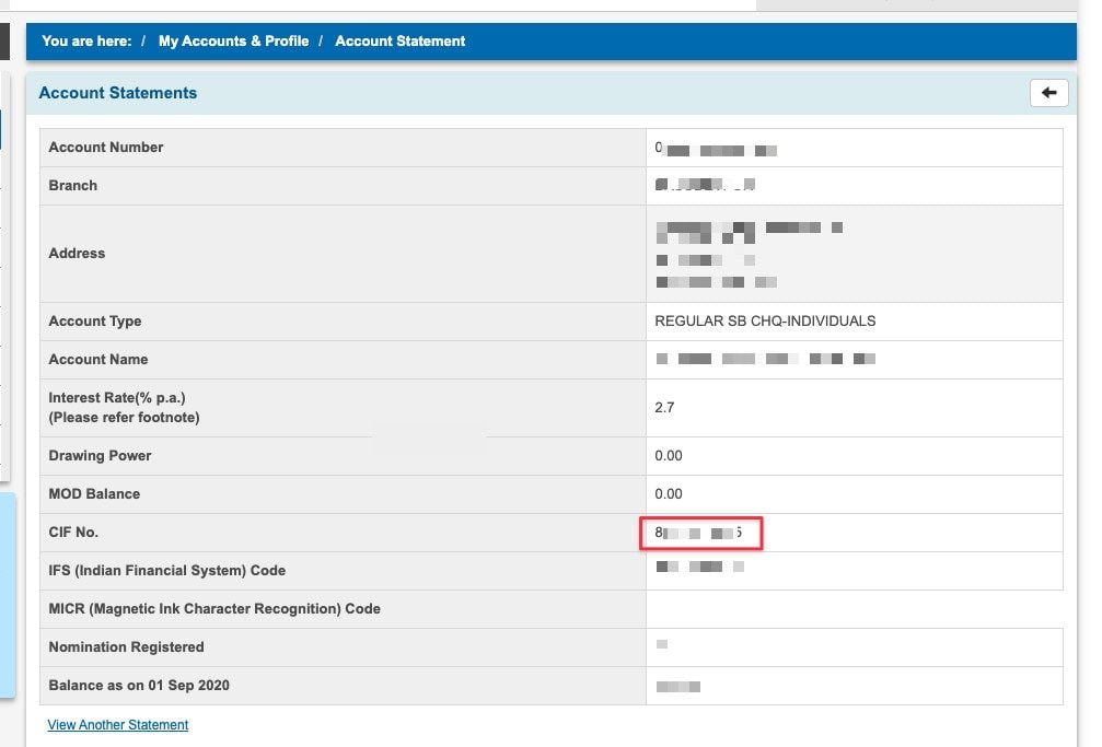 how to find cif number sbi