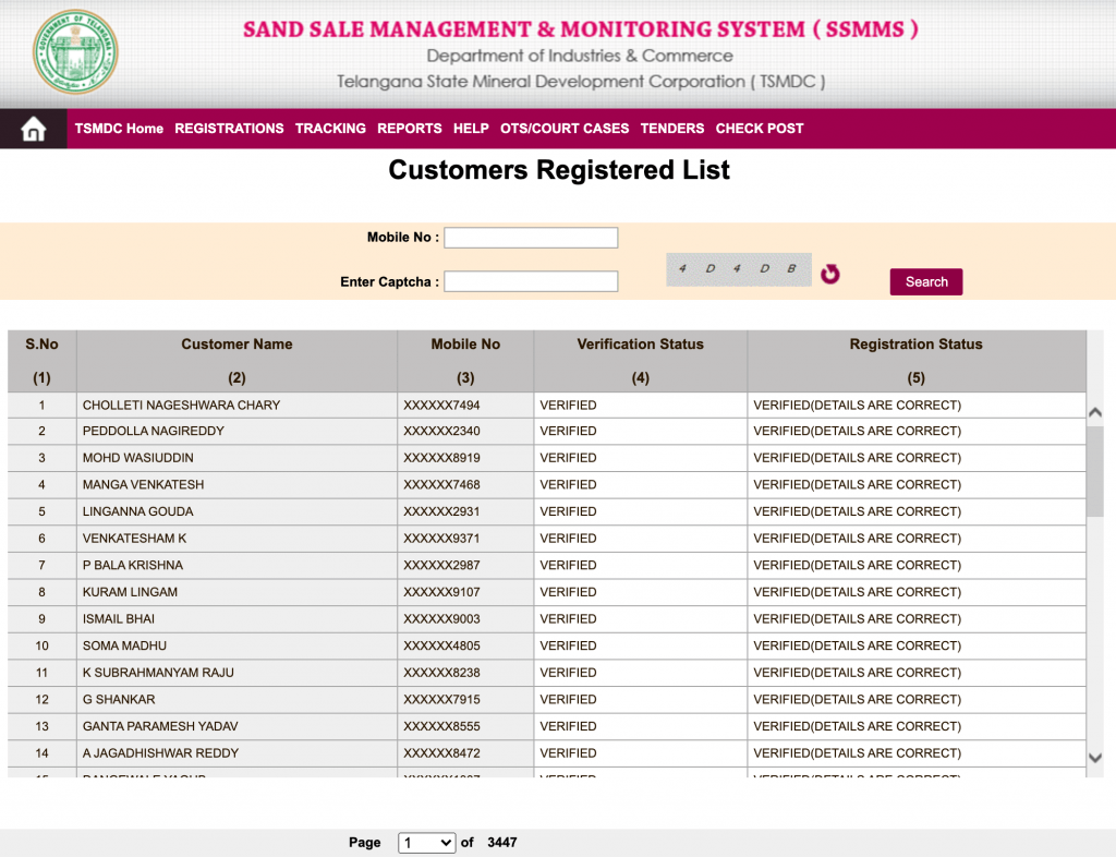 SSMMS-Customer Registered List