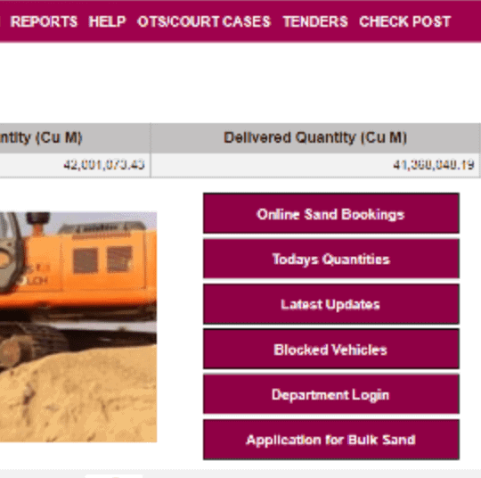 Sand Reports on TS online sand booking portal